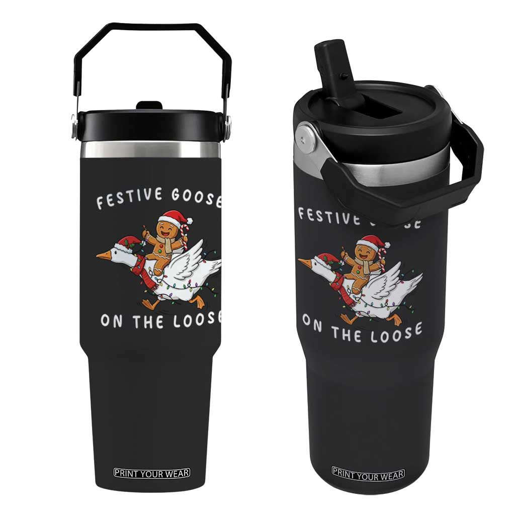 Festive Goose On The Loose Christmas Flip Straw Tumbler Funny Goose Gingerbread Xmas TS14 One Size: 30 oz Black Print Your Wear