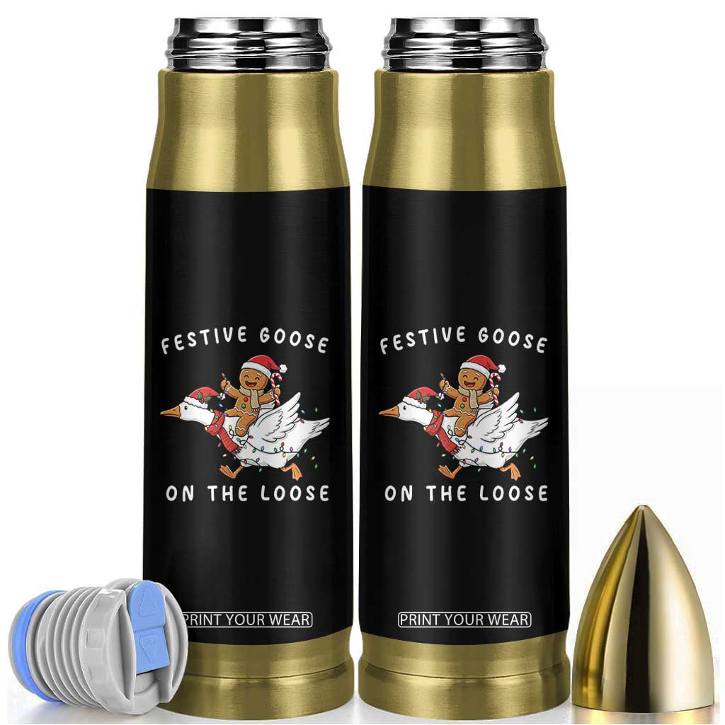 Festive Goose On The Loose Christmas Bullet Tumbler Funny Goose Gingerbread Xmas TS14 Black Print Your Wear