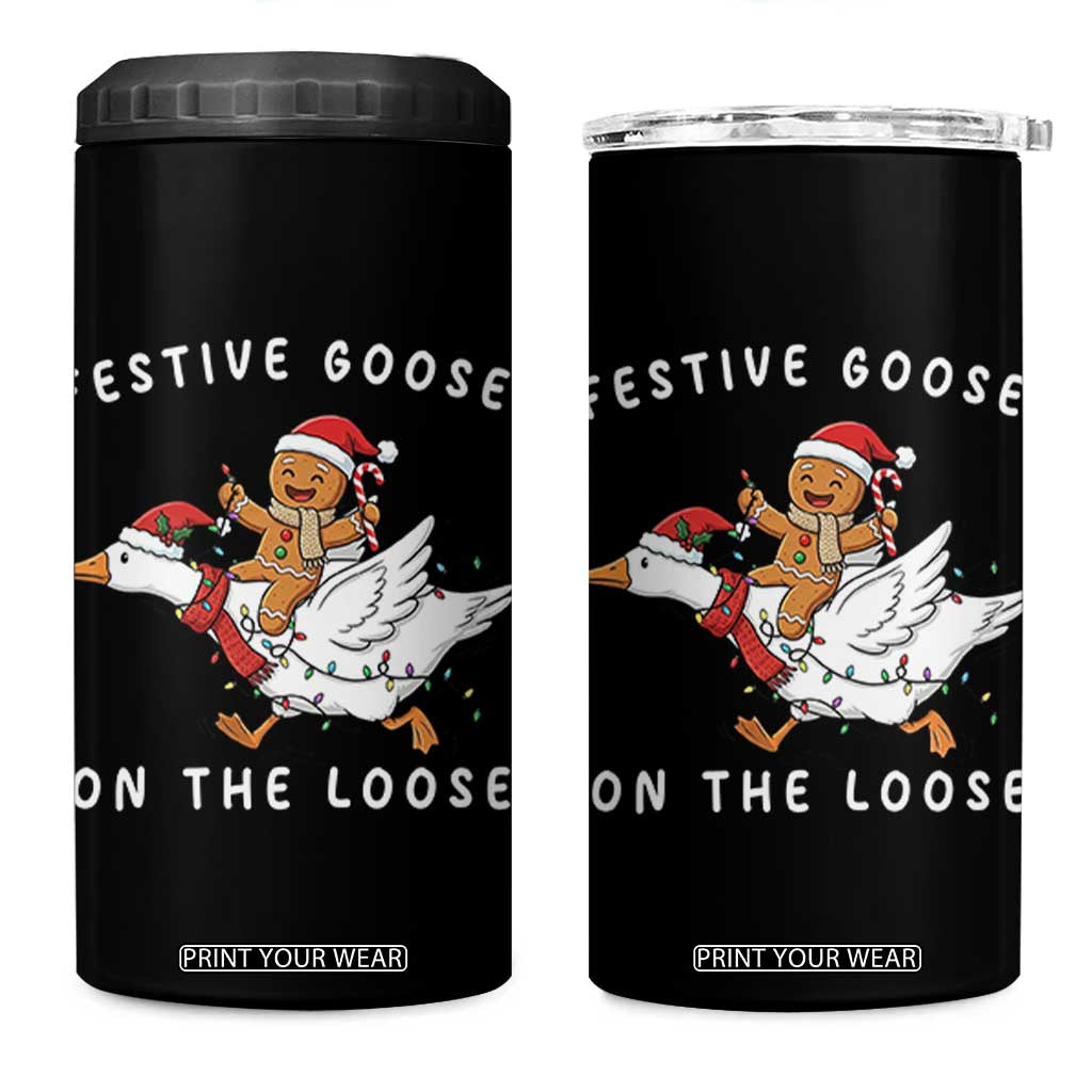 Festive Goose On The Loose Christmas 4 in 1 Can Cooler Tumbler Funny Goose Gingerbread Xmas TS14 One Size: 16 oz Black Print Your Wear