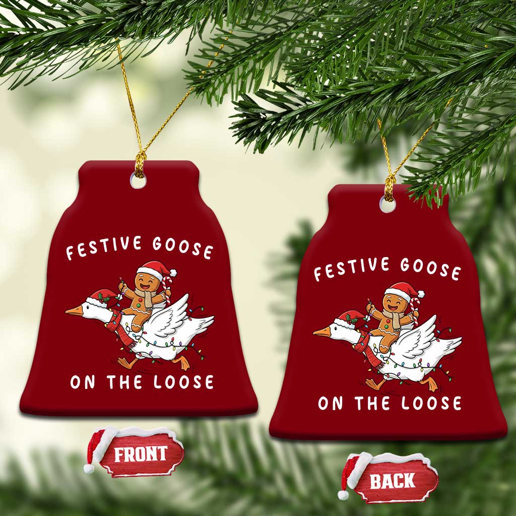 Festive Goose On The Loose Christmas Ceramic Ornament Funny Goose Gingerbread Xmas TS14 Print Your Wear