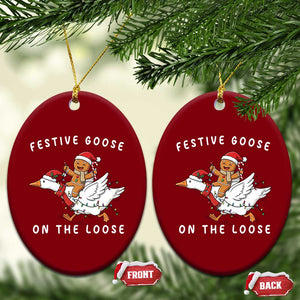 Festive Goose On The Loose Christmas Ceramic Ornament Funny Goose Gingerbread Xmas TS14 Print Your Wear