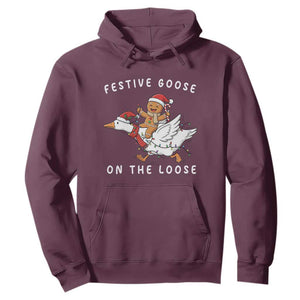 Festive Goose On The Loose Christmas Hoodie Funny Goose Gingerbread Xmas TS14 Maroon Print Your Wear