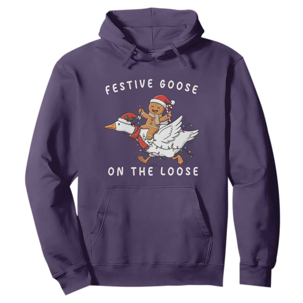 Festive Goose On The Loose Christmas Hoodie Funny Goose Gingerbread Xmas TS14 Purple Print Your Wear
