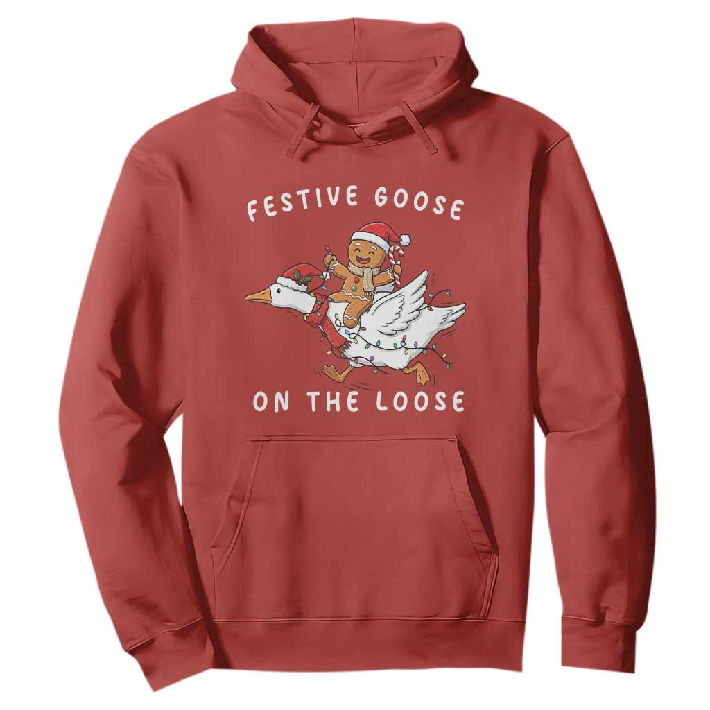 Festive Goose On The Loose Christmas Hoodie Funny Goose Gingerbread Xmas TS14 Red Print Your Wear