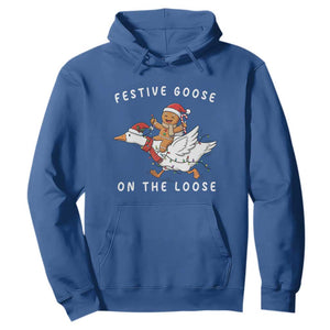 Festive Goose On The Loose Christmas Hoodie Funny Goose Gingerbread Xmas TS14 Royal Blue Print Your Wear