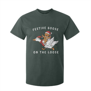 Festive Goose On The Loose Christmas T Shirt For Kid Funny Goose Gingerbread Xmas TS14 Dark Forest Green Print Your Wear