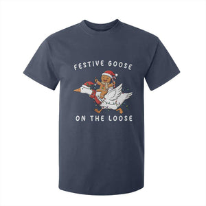 Festive Goose On The Loose Christmas T Shirt For Kid Funny Goose Gingerbread Xmas TS14 Navy Print Your Wear