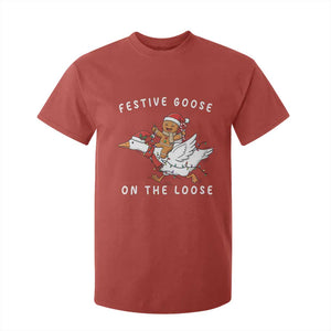 Festive Goose On The Loose Christmas T Shirt For Kid Funny Goose Gingerbread Xmas TS14 Red Print Your Wear