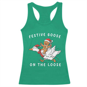Festive Goose On The Loose Christmas Racerback Tank Top Funny Goose Gingerbread Xmas TS14 Irish Green Print Your Wear