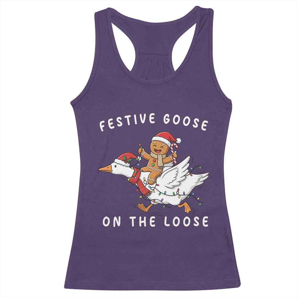 Festive Goose On The Loose Christmas Racerback Tank Top Funny Goose Gingerbread Xmas TS14 Purple Print Your Wear