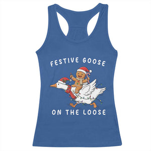 Festive Goose On The Loose Christmas Racerback Tank Top Funny Goose Gingerbread Xmas TS14 Royal Blue Print Your Wear