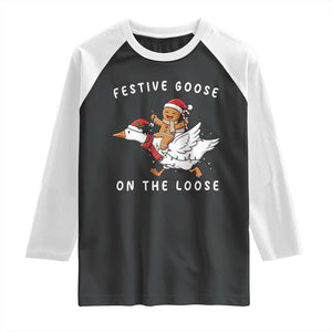 Festive Goose On The Loose Christmas Raglan Shirt Funny Goose Gingerbread Xmas TS14 Black White Print Your Wear