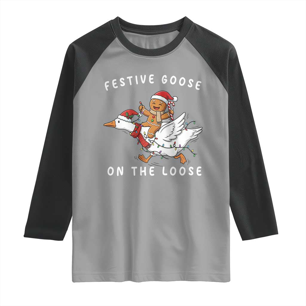 Festive Goose On The Loose Christmas Raglan Shirt Funny Goose Gingerbread Xmas TS14 Sport Gray Black Print Your Wear