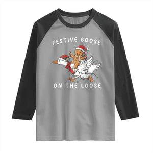 Festive Goose On The Loose Christmas Raglan Shirt Funny Goose Gingerbread Xmas TS14 Sport Gray Black Print Your Wear