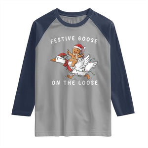 Festive Goose On The Loose Christmas Raglan Shirt Funny Goose Gingerbread Xmas TS14 Sport Gray Navy Print Your Wear