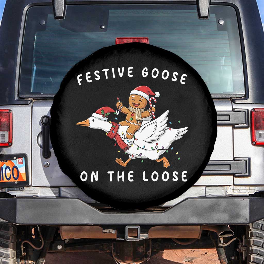 Festive Goose On The Loose Christmas Spare Tire Cover Funny Goose Gingerbread Xmas TS14 No hole Black Print Your Wear