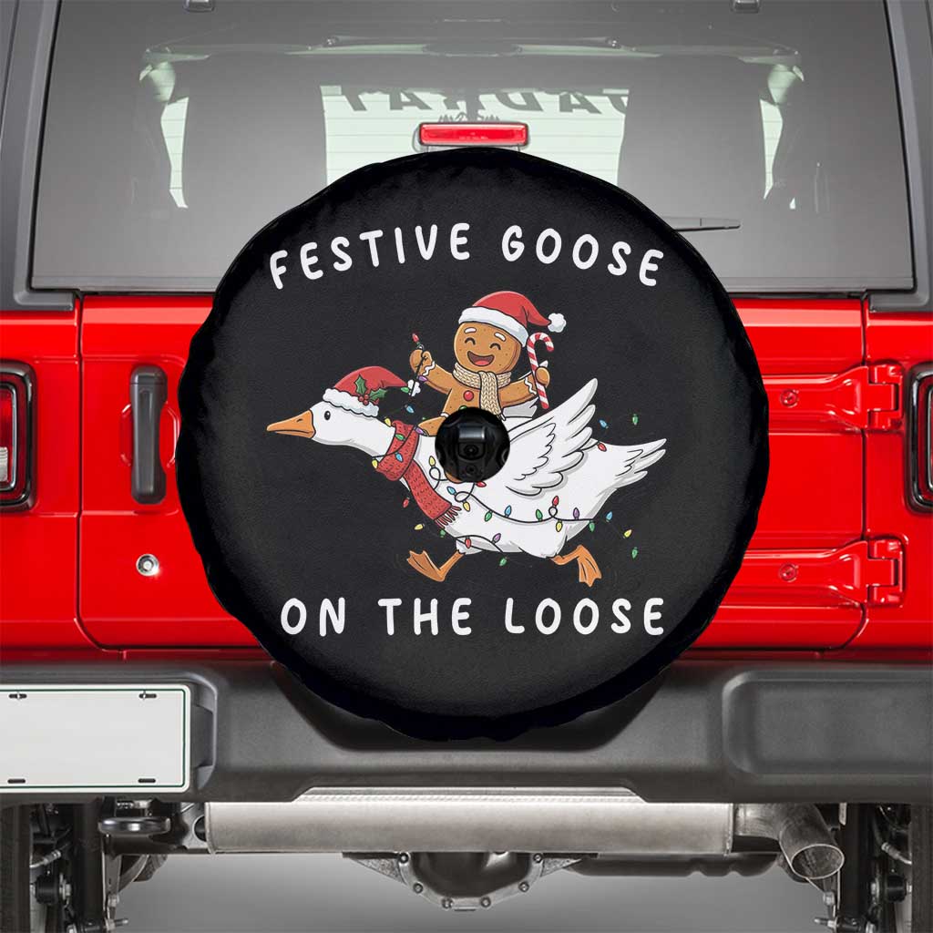 Festive Goose On The Loose Christmas Spare Tire Cover Funny Goose Gingerbread Xmas TS14 Black Print Your Wear