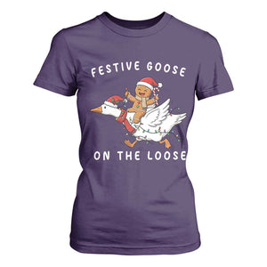 Festive Goose On The Loose Christmas T Shirt For Women Funny Goose Gingerbread Xmas TS14 Purple Print Your Wear