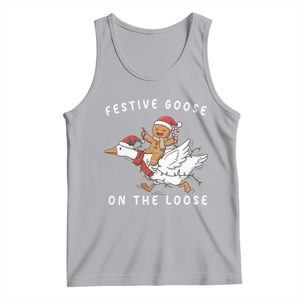 Festive Goose On The Loose Christmas Tank Top Funny Goose Gingerbread Xmas TS14 Athletic Heather Print Your Wear