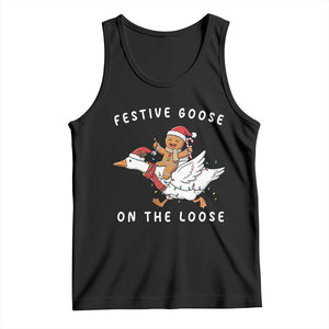 Festive Goose On The Loose Christmas Tank Top Funny Goose Gingerbread Xmas TS14 Black Print Your Wear