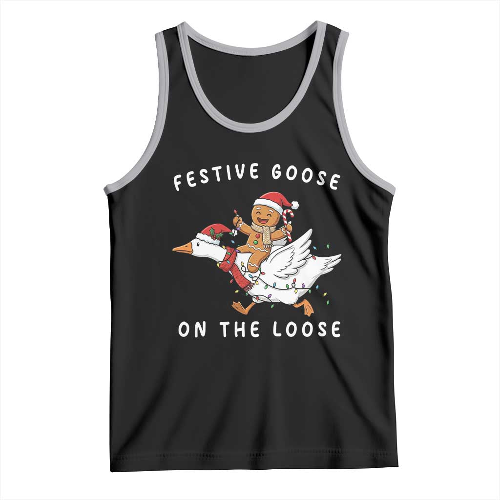 Festive Goose On The Loose Christmas Tank Top Funny Goose Gingerbread Xmas TS14 Black Athletic Heather Print Your Wear