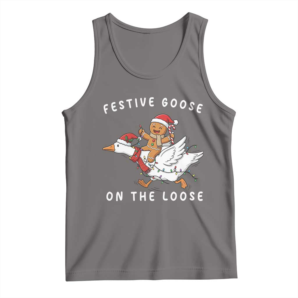 Festive Goose On The Loose Christmas Tank Top Funny Goose Gingerbread Xmas TS14 Deep Heather Print Your Wear