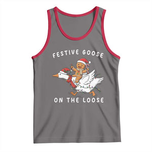 Festive Goose On The Loose Christmas Tank Top Funny Goose Gingerbread Xmas TS14 Deep Heather Red Print Your Wear