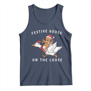 Festive Goose On The Loose Christmas Tank Top Funny Goose Gingerbread Xmas TS14 Navy Print Your Wear