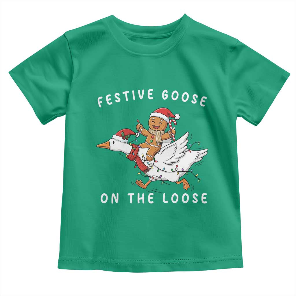 Festive Goose On The Loose Christmas Toddler T Shirt Funny Goose Gingerbread Xmas TS14 Irish Green Print Your Wear