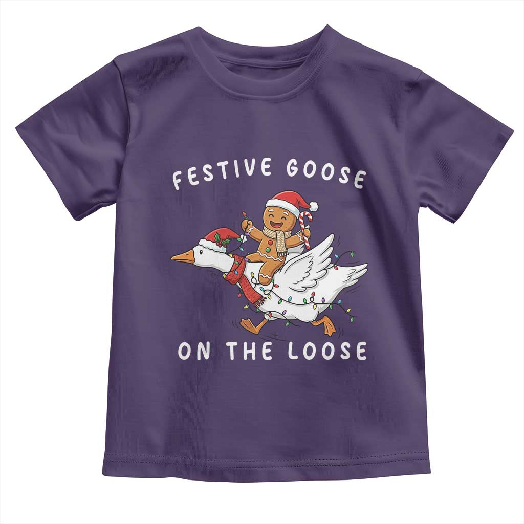 Festive Goose On The Loose Christmas Toddler T Shirt Funny Goose Gingerbread Xmas TS14 Purple Print Your Wear