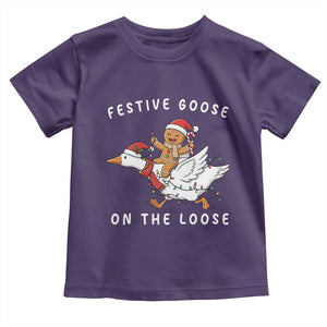 Festive Goose On The Loose Christmas Toddler T Shirt Funny Goose Gingerbread Xmas TS14 Purple Print Your Wear