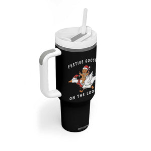 Festive Goose On The Loose Christmas Tumbler With Handle Funny Goose Gingerbread Xmas TS14 Print Your Wear