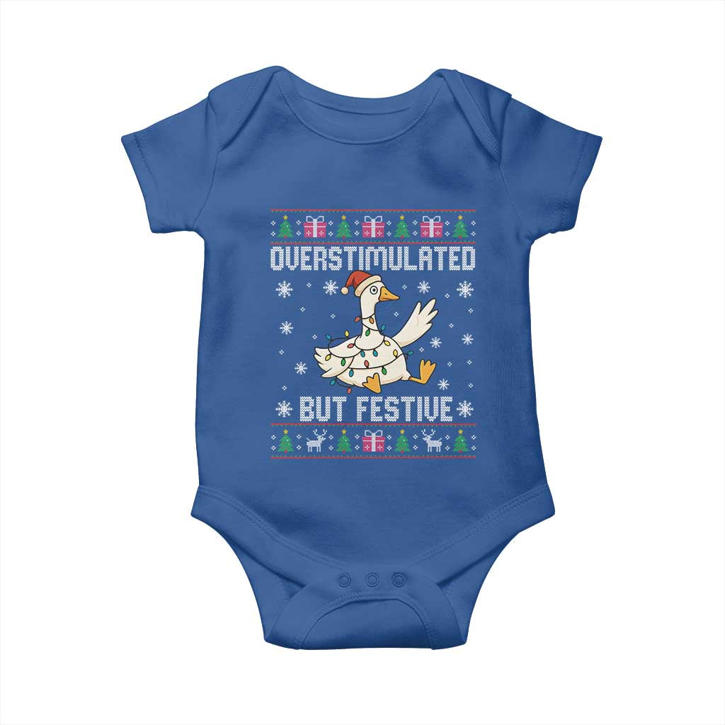 Funny Silly Goose Christmas Baby Onesie Overstimulated But Festive TS14 Royal Blue Print Your Wear