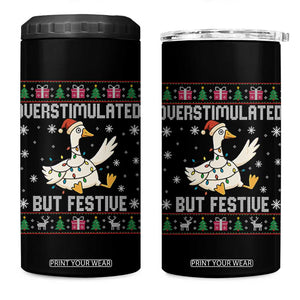 Funny Silly Goose Christmas 4 in 1 Can Cooler Tumbler Overstimulated But Festive TS14 One Size: 16 oz Black Print Your Wear