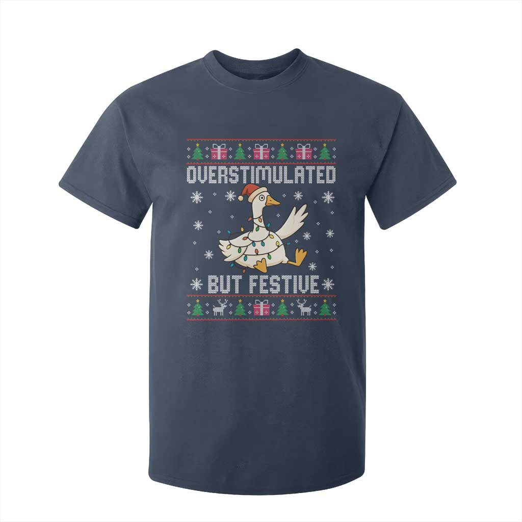 Funny Silly Goose Christmas T Shirt For Kid Overstimulated But Festive TS14 Navy Print Your Wear
