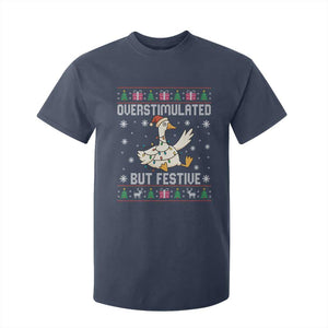 Funny Silly Goose Christmas T Shirt For Kid Overstimulated But Festive TS14 Navy Print Your Wear
