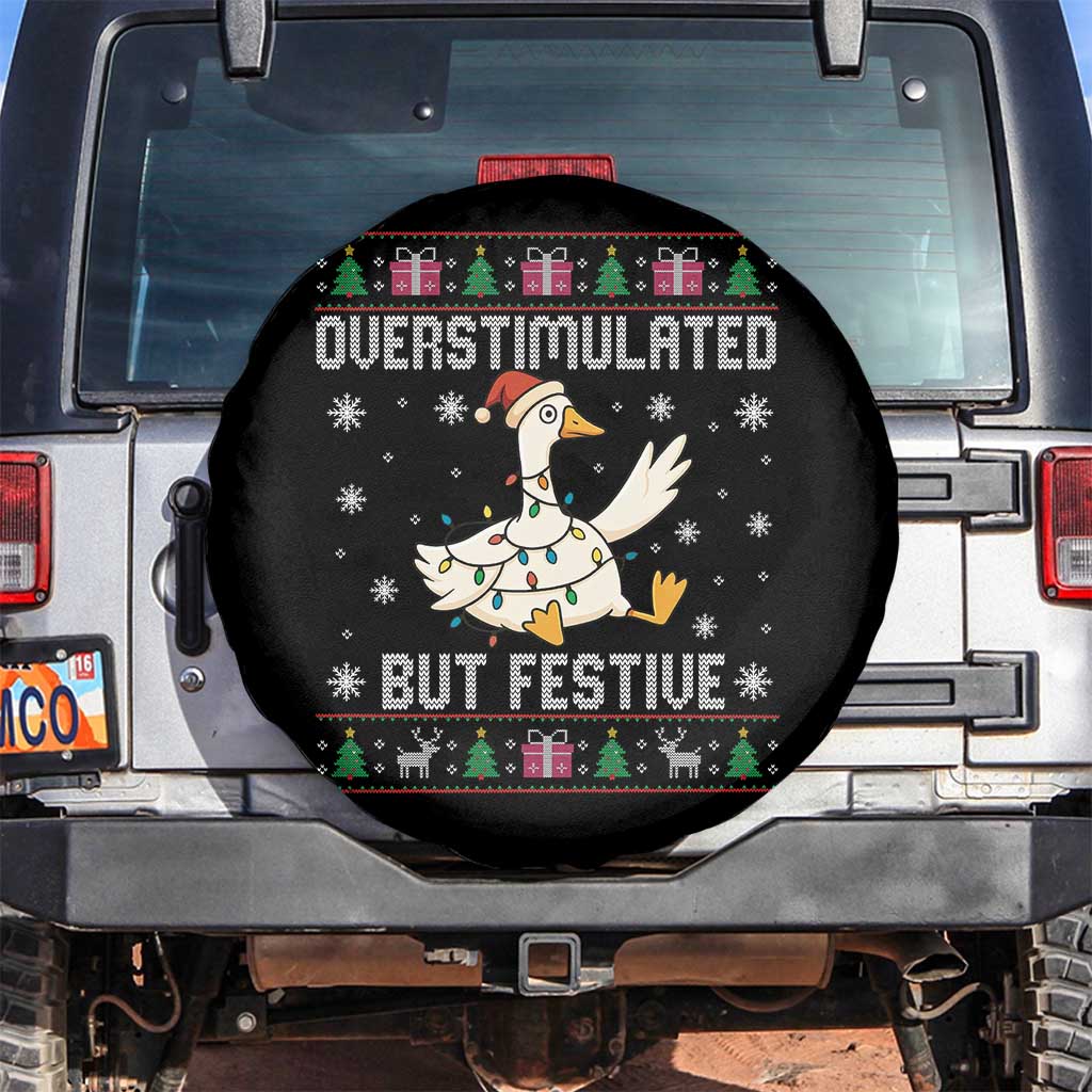 Funny Silly Goose Christmas Spare Tire Cover Overstimulated But Festive TS14 No hole Black Print Your Wear