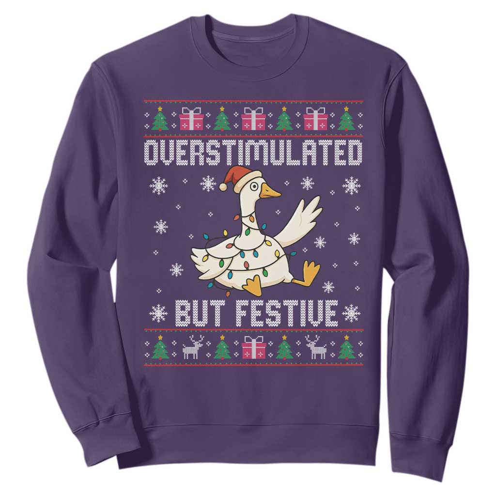 Funny Silly Goose Christmas Sweatshirt Overstimulated But Festive TS14 Purple Print Your Wear