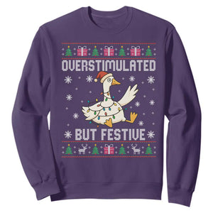 Funny Silly Goose Christmas Sweatshirt Overstimulated But Festive TS14 Purple Print Your Wear