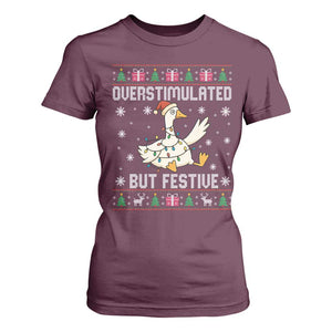 Funny Silly Goose Christmas T Shirt For Women Overstimulated But Festive TS14 Maroon Print Your Wear