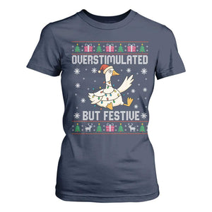 Funny Silly Goose Christmas T Shirt For Women Overstimulated But Festive TS14 Navy Print Your Wear