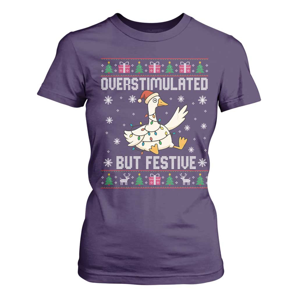 Funny Silly Goose Christmas T Shirt For Women Overstimulated But Festive TS14 Purple Print Your Wear