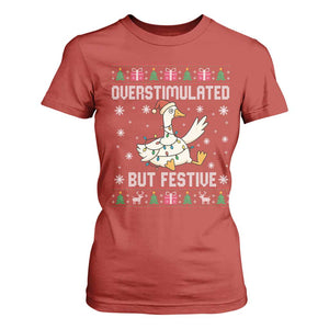 Funny Silly Goose Christmas T Shirt For Women Overstimulated But Festive TS14 Red Print Your Wear