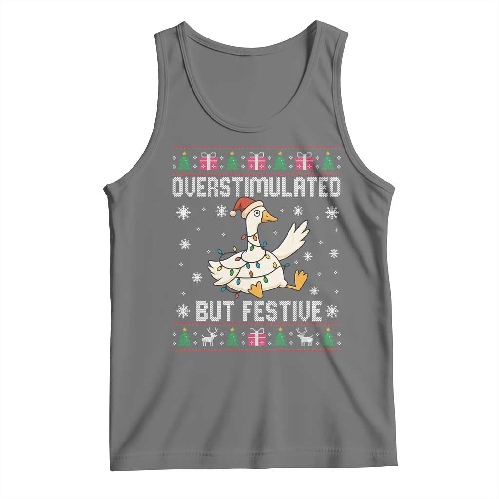 Funny Silly Goose Christmas Tank Top Overstimulated But Festive TS14 Black Heather Print Your Wear
