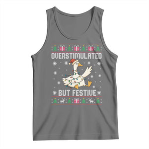 Funny Silly Goose Christmas Tank Top Overstimulated But Festive TS14 Black Heather Print Your Wear