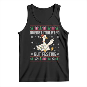 Funny Silly Goose Christmas Tank Top Overstimulated But Festive TS14 Black Print Your Wear