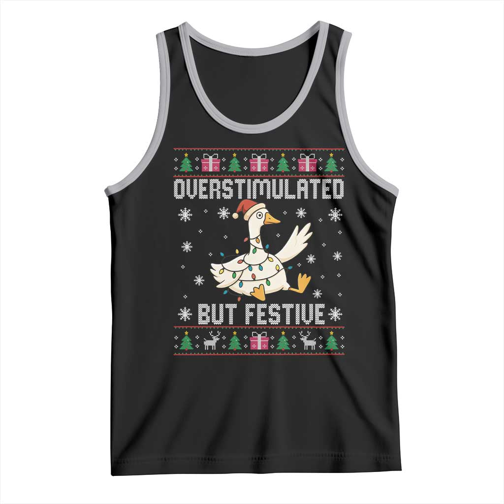 Funny Silly Goose Christmas Tank Top Overstimulated But Festive TS14 Black Athletic Heather Print Your Wear