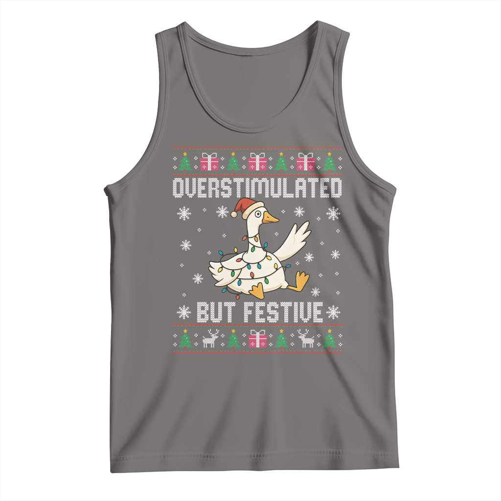 Funny Silly Goose Christmas Tank Top Overstimulated But Festive TS14 Deep Heather Print Your Wear