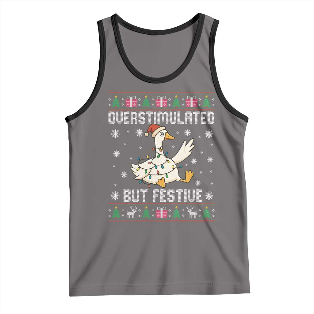 Funny Silly Goose Christmas Tank Top Overstimulated But Festive TS14 Deep Heather Black Print Your Wear