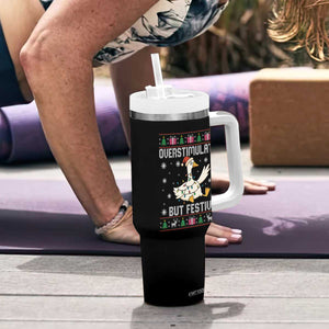 Funny Silly Goose Christmas Tumbler With Handle Overstimulated But Festive TS14 Print Your Wear